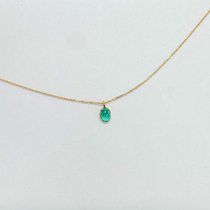 18KY Tiny Oval Emerald Necklace