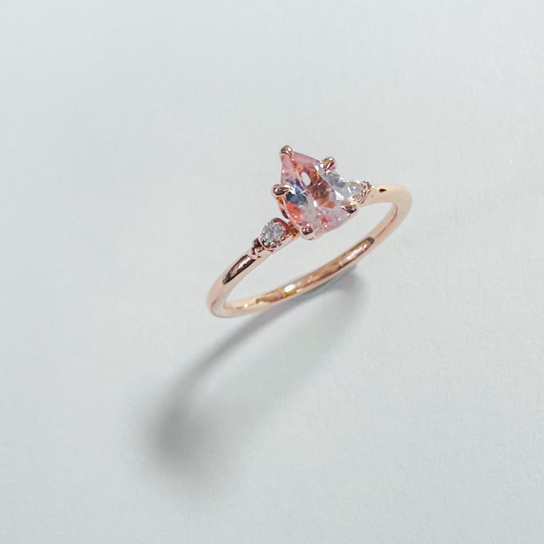 14K Pear Morganite Ring with Diamond Ring