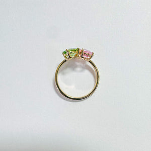 14K Green Tourmaline & Pink Spinel Pearl Ring