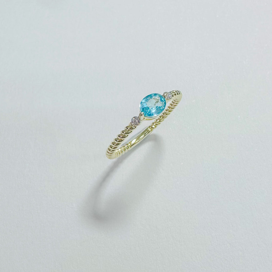 14K Blue Apatite with Diamond Ring