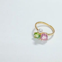 Load image into Gallery viewer, 14K Green Tourmaline &amp; Pink Spinel Pearl Ring
