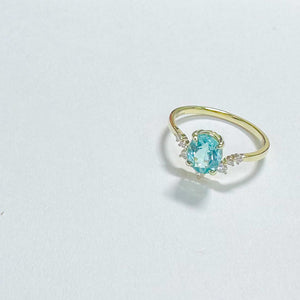 14K Oval Blue Apatite with Diamond Ring