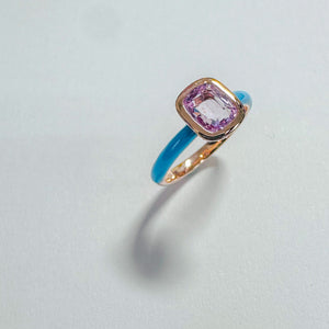 14K Pink Spinel with Blue Enamel Ring