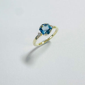 14K Hexagon London Topaz Diamond Ring