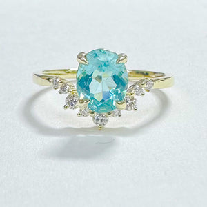 14K Oval Blue Apatite with Diamond Ring