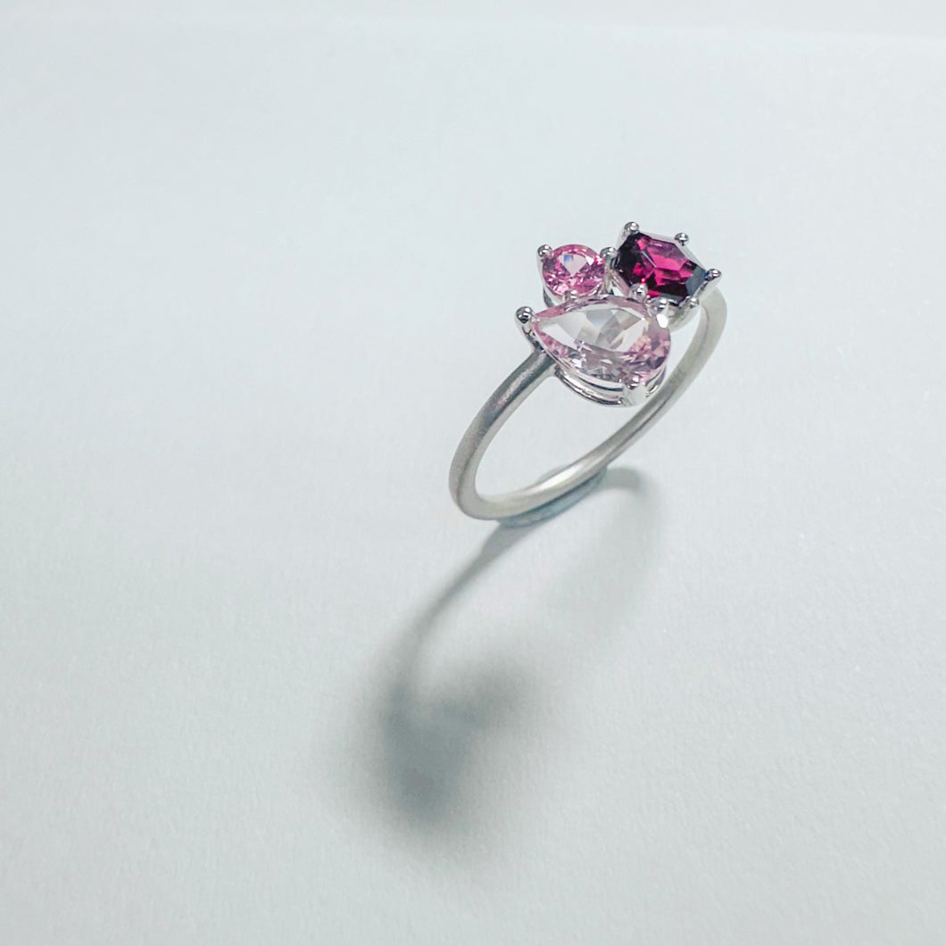 14K Pink Morganite Red Spinel & Pink Sapphire Ring