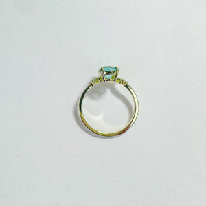 14K Oval Blue Apatite with Diamond Ring