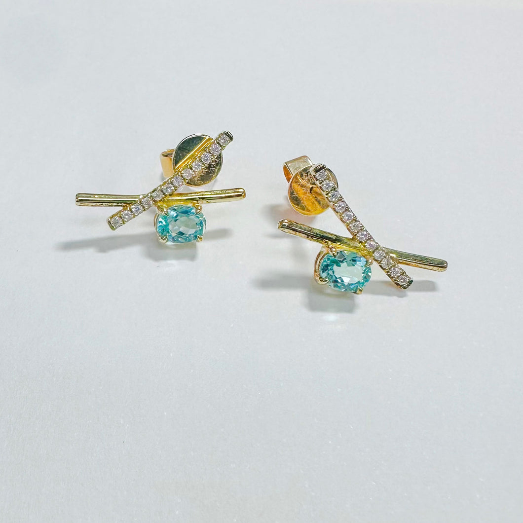 14K Blue Apatite with Diamond Earrings