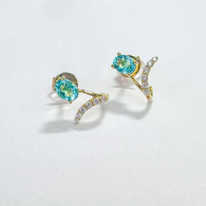 14K Blue Apatite with Diamond Flowers Earrings