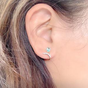 14K Blue Apatite with Diamond Flowers Earrings